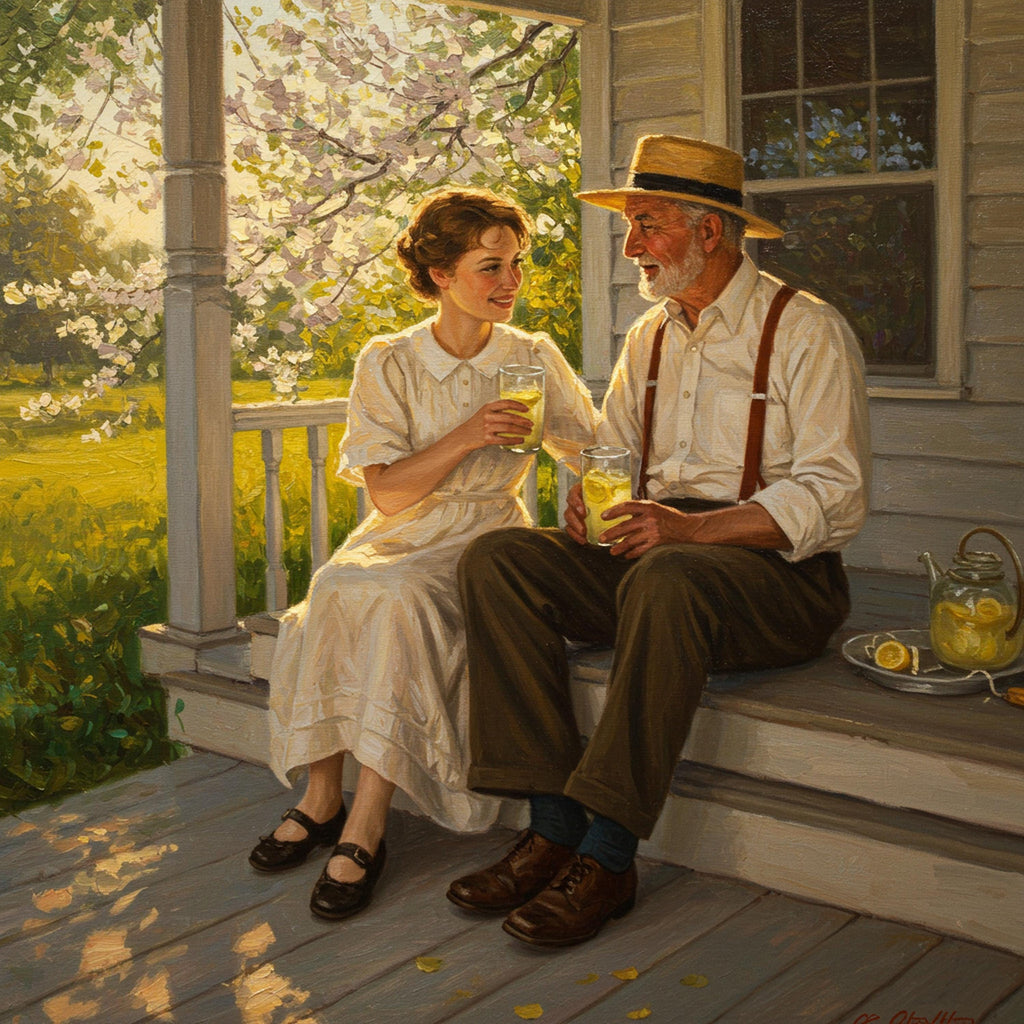 Father & Daughter Lemonade Print: Vintage Porch Scene (Digital Download)