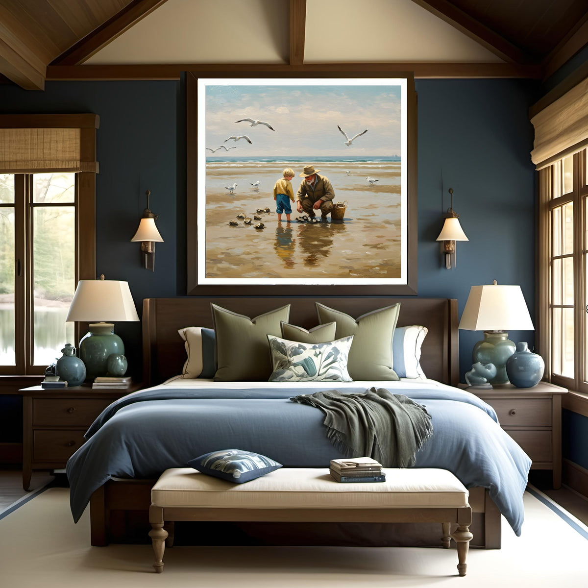 Seaside Grandfather & Grandson Oyster Harvest Painting (Digital Download)