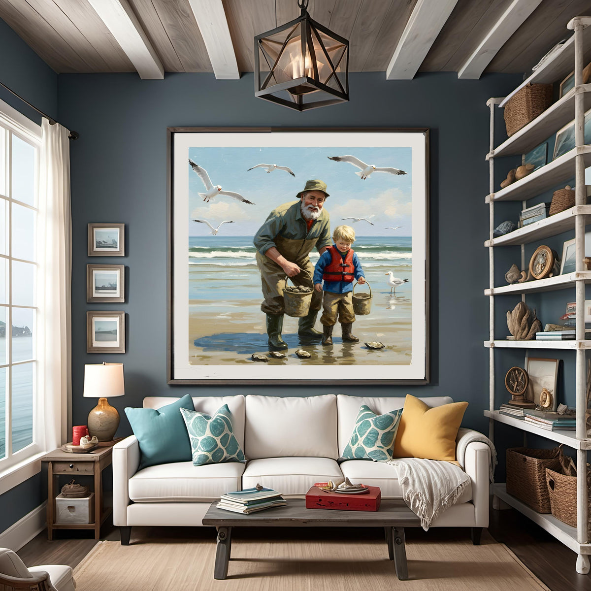 Grandfather & Grandson Oyster Harvest: Coastal Art Print (Digital Download)