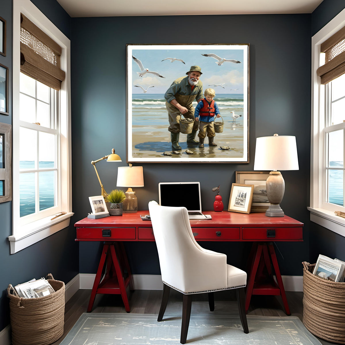 Grandfather & Grandson Oyster Harvest: Coastal Art Print (Digital Download)