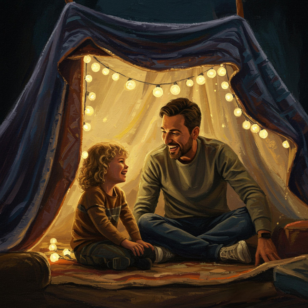 Father and Son Blanket Fort Art Print: Cozy Storytime (Digital Download)
