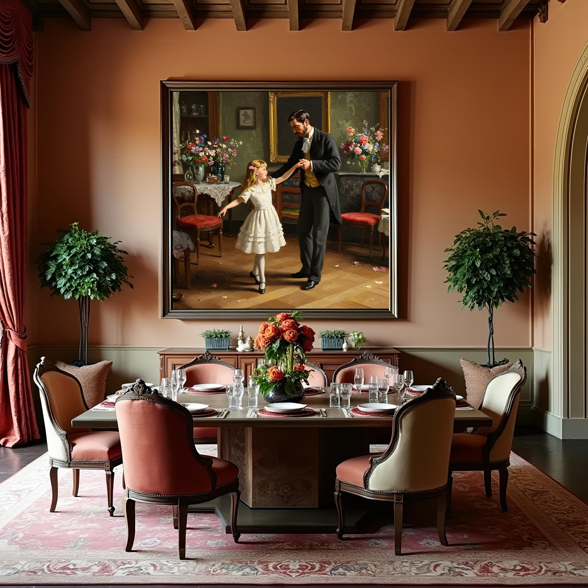 Father Daughter Dance Vintage Painting: Elegant Victorian Wall Art (Digital Download