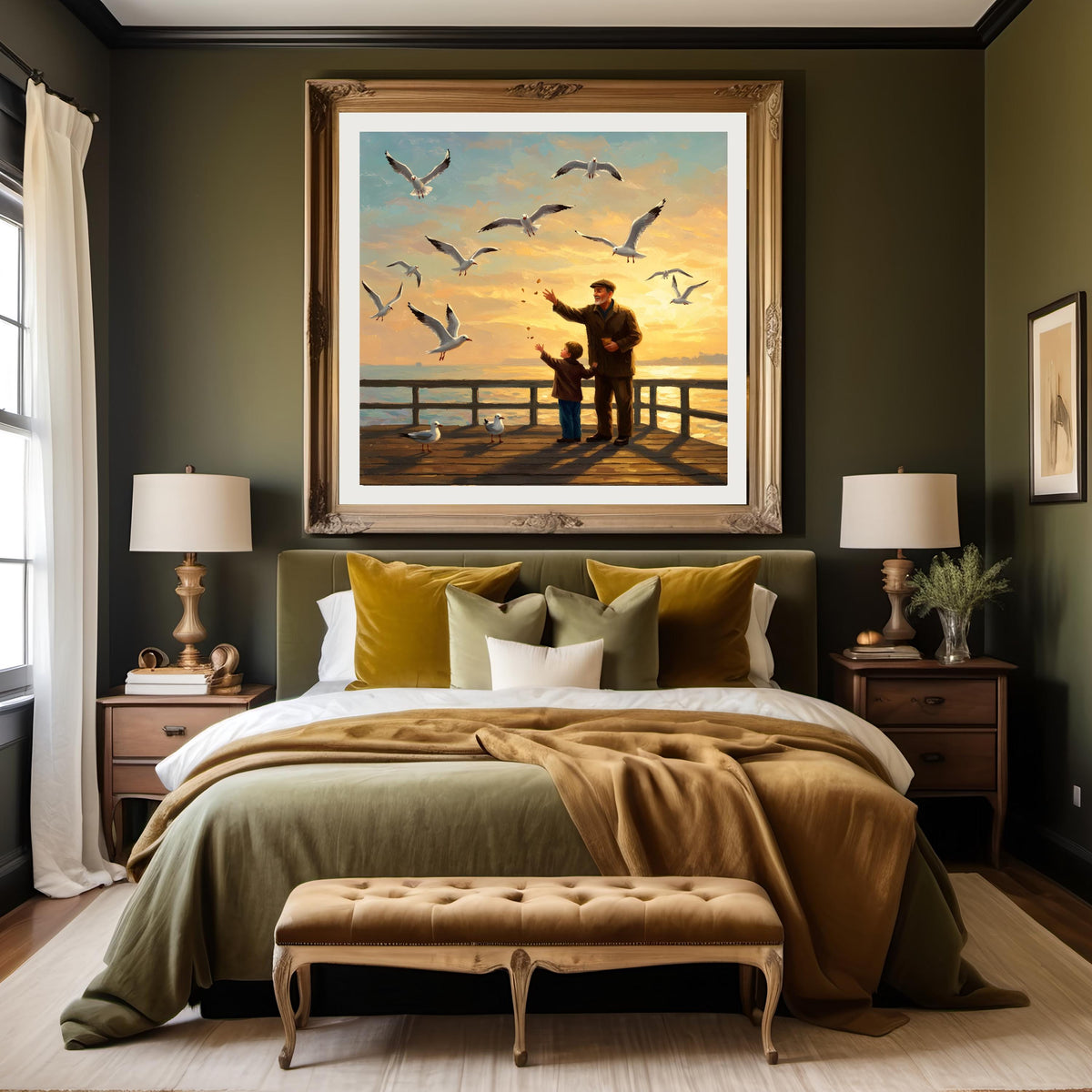 Seagull Sunset Print: Grandfather & Grandson Pier Art (Digital Download)