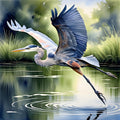 Blue Heron in Flight Art Print: Serene Lake Scene (Digital Download) 2
