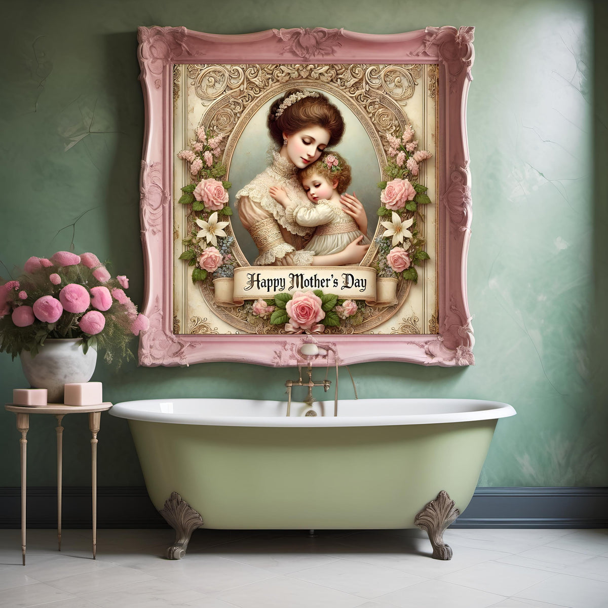 Victorian Mother's Day Art Print: Mother and Child, Floral Lace (Digital Download)