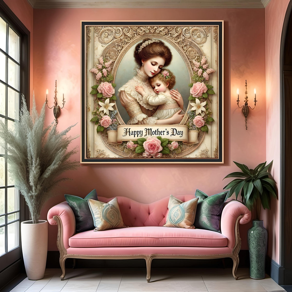 Victorian Mother's Day Art Print: Mother and Child, Floral Lace (Digital Download)
