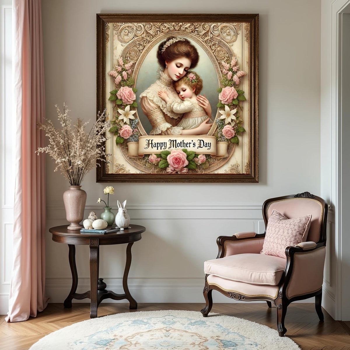 Victorian Mother's Day Art Print: Mother and Child, Floral Lace (Digital Download)