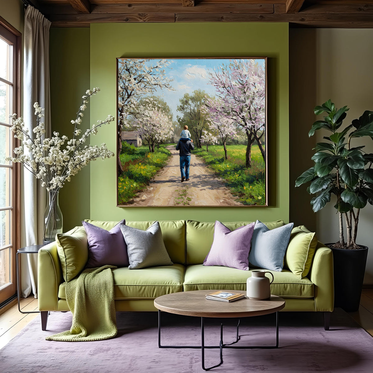 Father and Son Spring Walk Art Print: Vintage Countryside Scene (Digital Download)