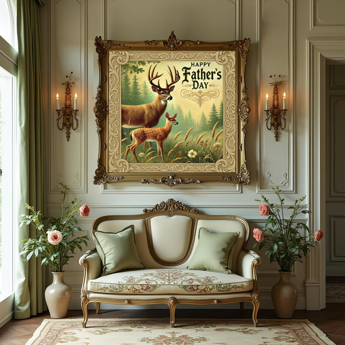 Vintage Father's Day Deer Print: Rustic Woodland Wall Art (Digital Download)