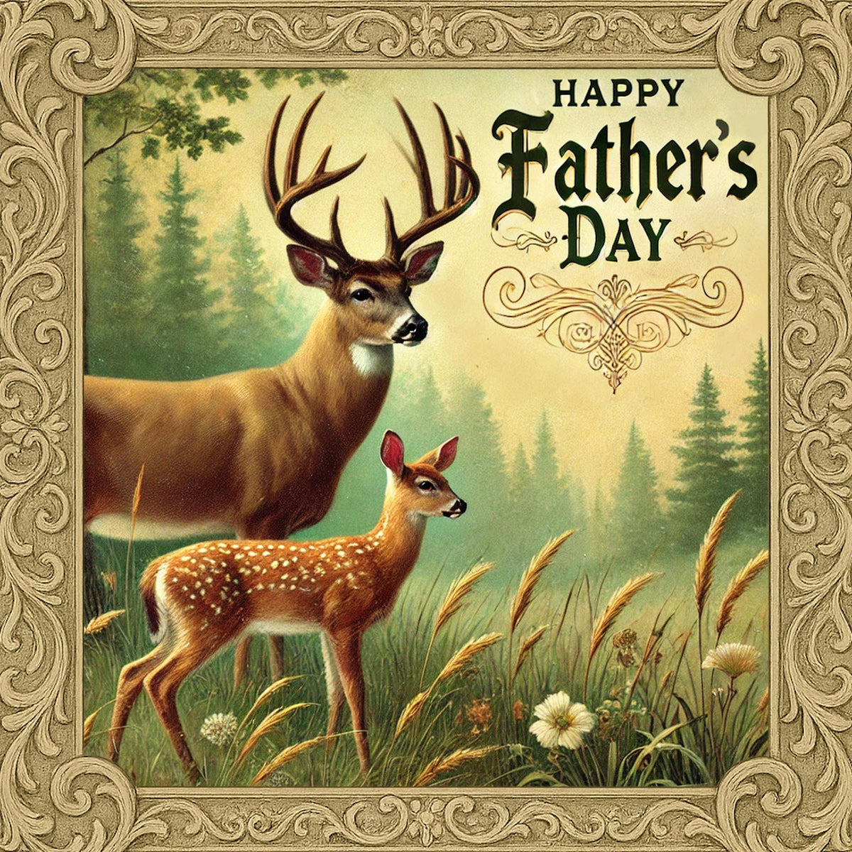 Vintage Father's Day Deer Print: Rustic Woodland Wall Art (Digital Download)
