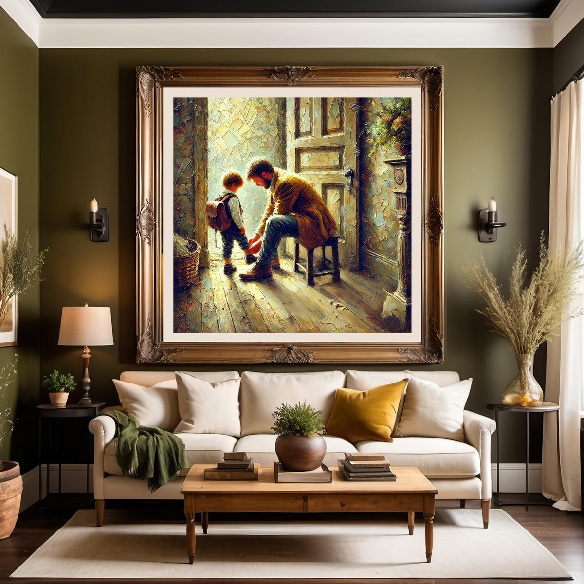 Father and Son Art Print: Rustic Vintage-Style Painting (Digital Download)