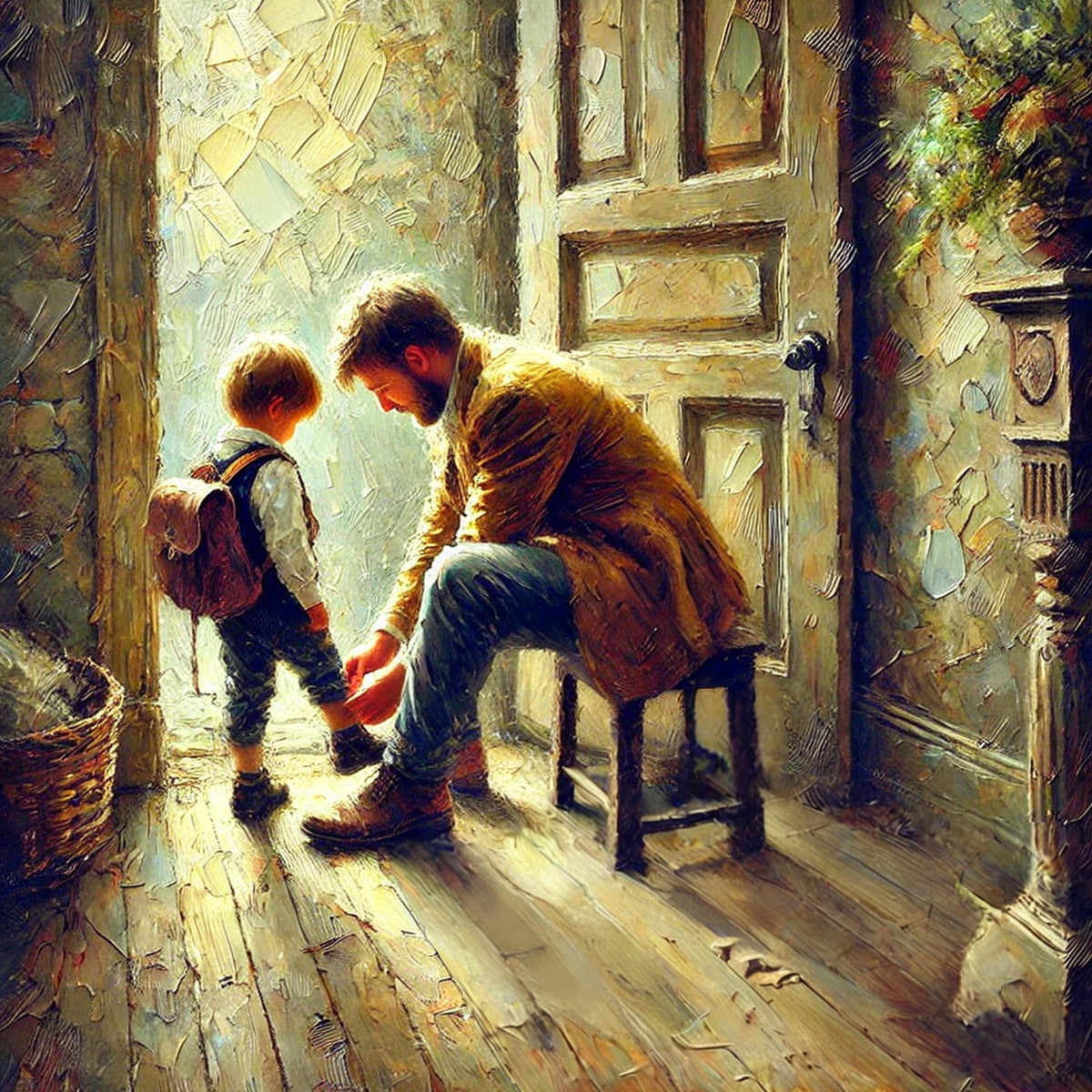Father and Son Art Print: Rustic Vintage-Style Painting (Digital Download)