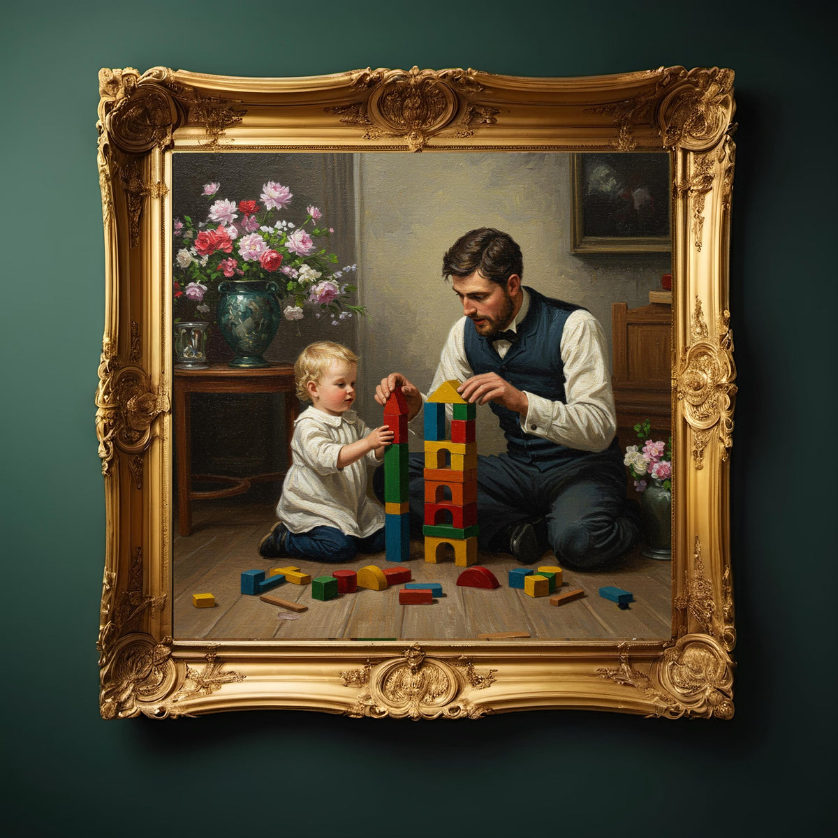 Vintage Father's Day Art: Building Blocks with Child (Digital Download)