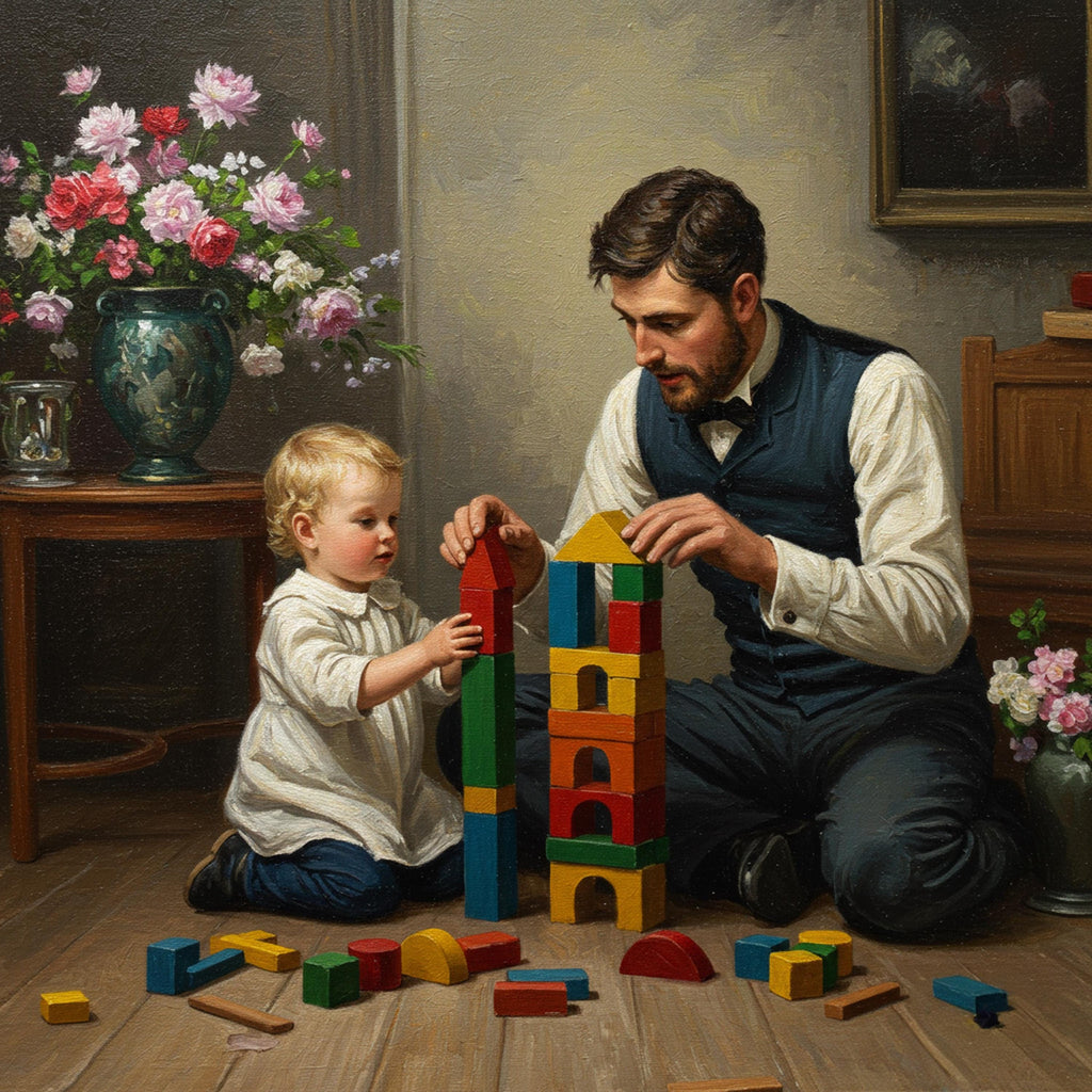 Vintage Father's Day Art: Building Blocks with Child (Digital Download)