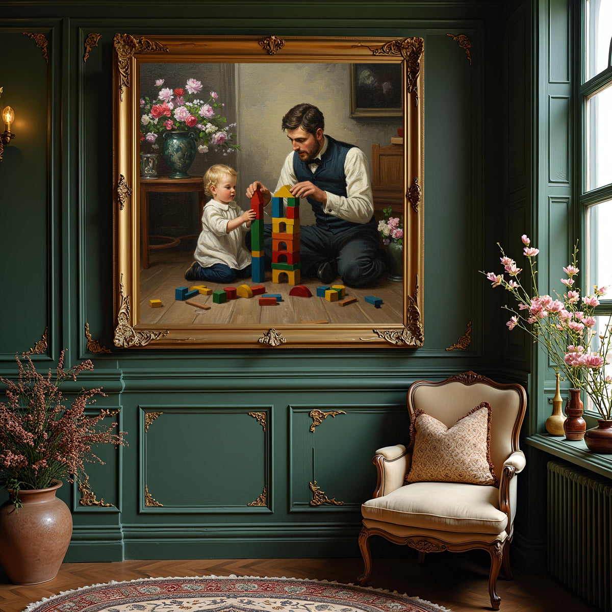 Vintage Father's Day Art: Building Blocks with Child (Digital Download)