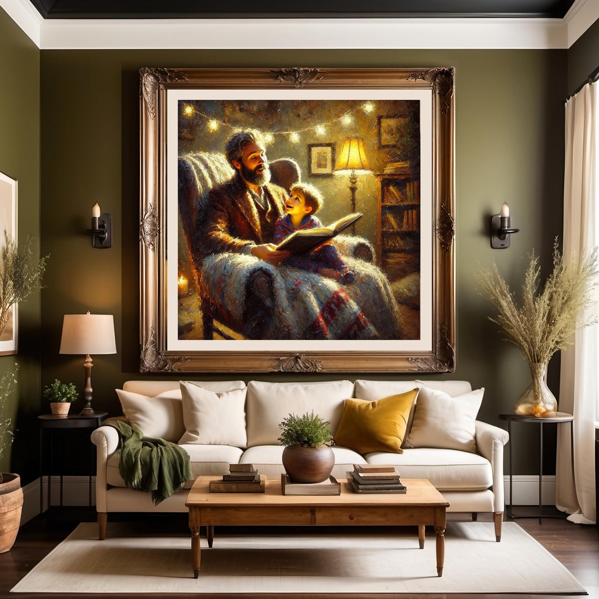 Father & Son Reading Art Print: Cozy Vintage Nursery Decor (Digital Download)