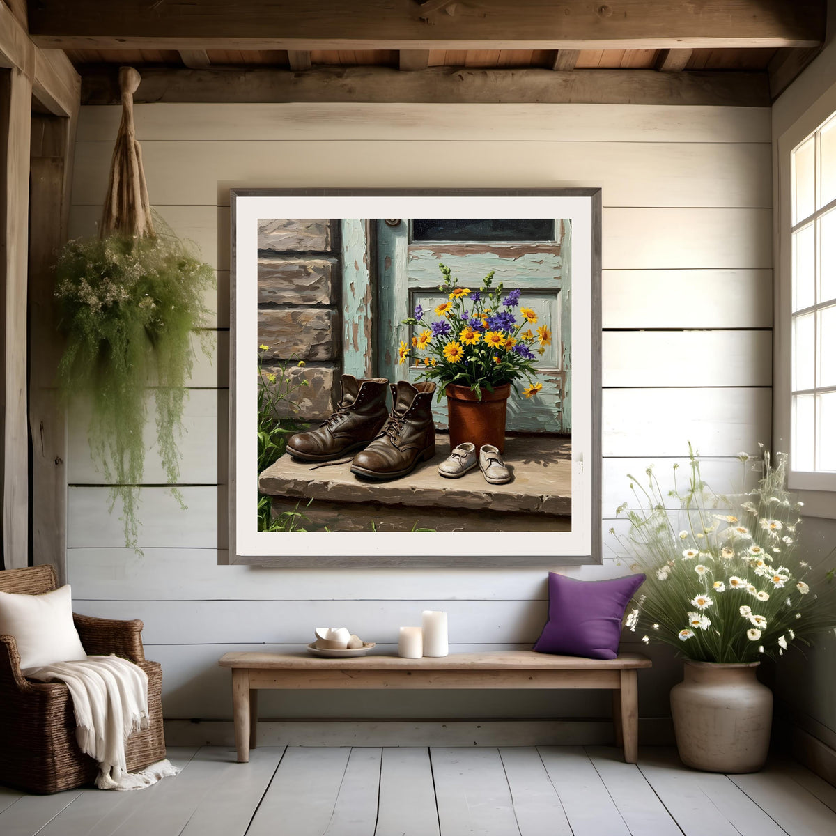 Father's Boots and Child Shoes Art: Rustic Vintage Still Life (Digital Print)