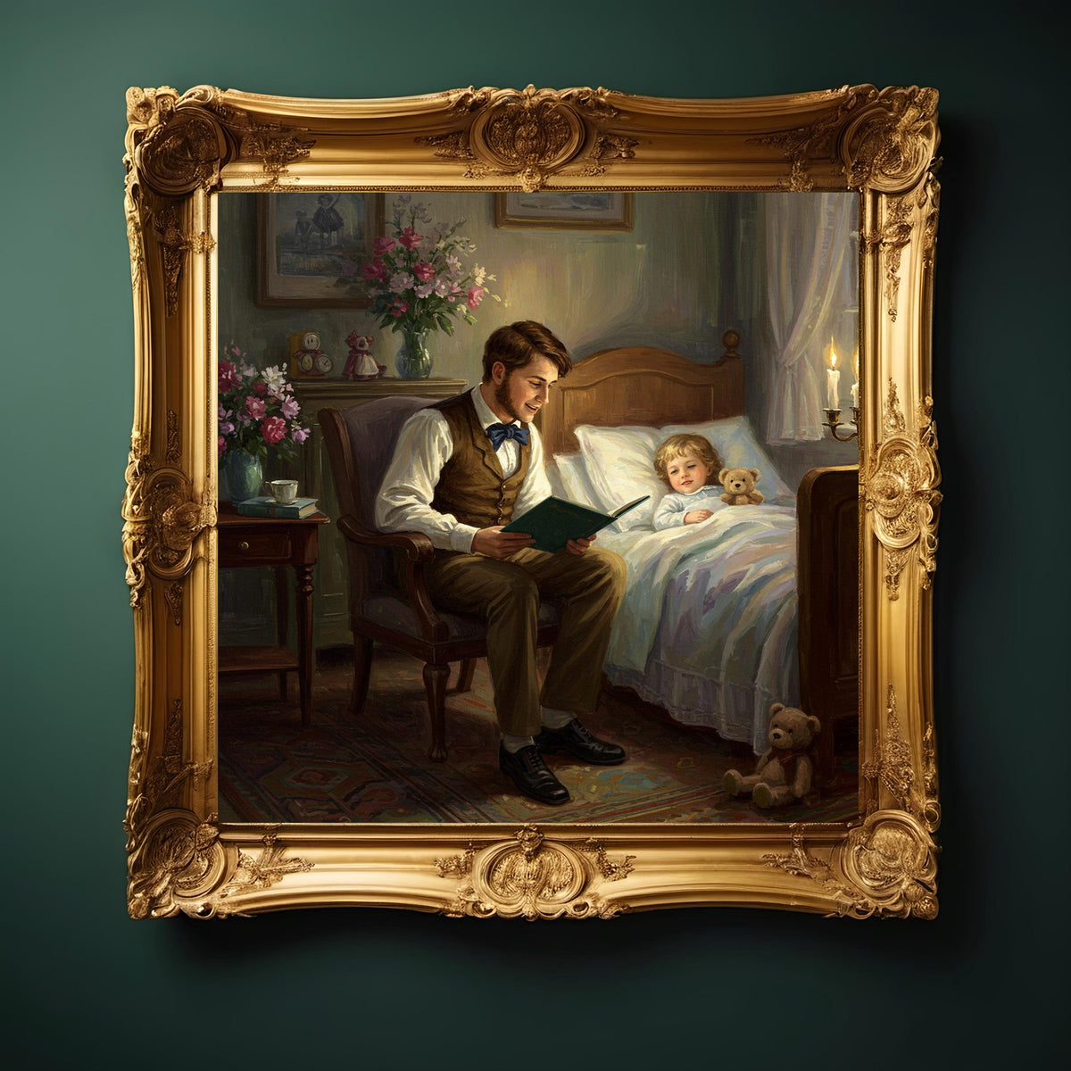 Vintage Father Reading to Child Art Print: Cozy Bedtime Story (Digital Download)