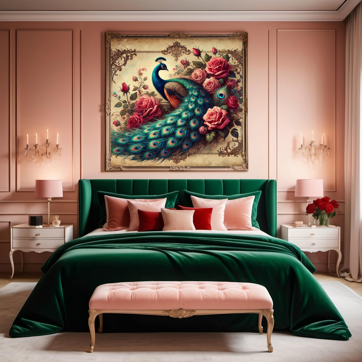 Victorian Peacock & Roses Print: Antique Style Floral Wall Art (Digital Download) 3