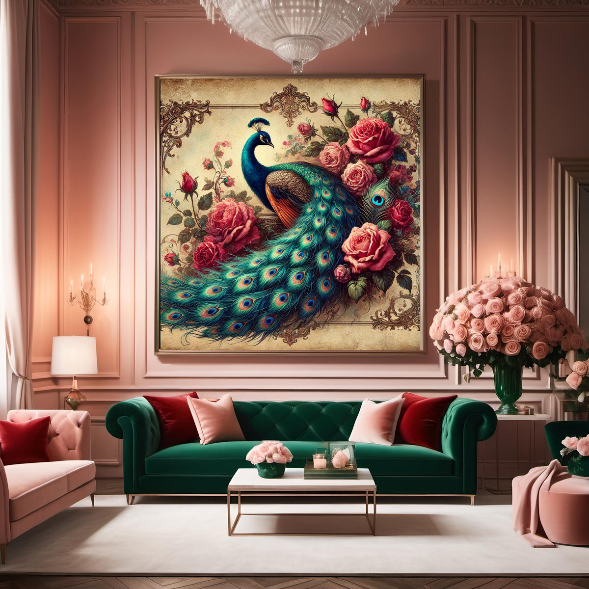 Victorian Peacock & Roses Print: Antique Style Floral Wall Art (Digital Download) 3