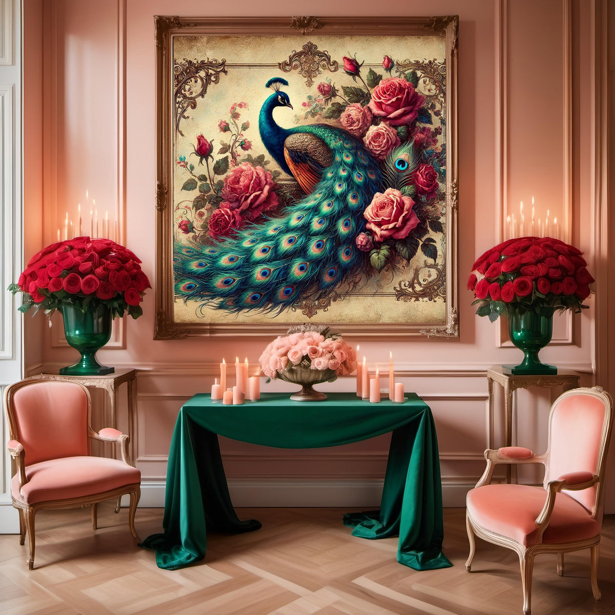 Victorian Peacock & Roses Print: Antique Style Floral Wall Art (Digital Download) 3