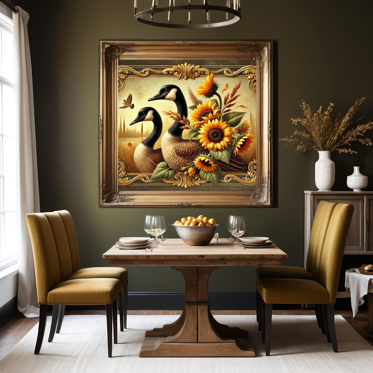 Vintage Canada Geese Print: Rustic Farmhouse Sunflower Art (Digital Download)