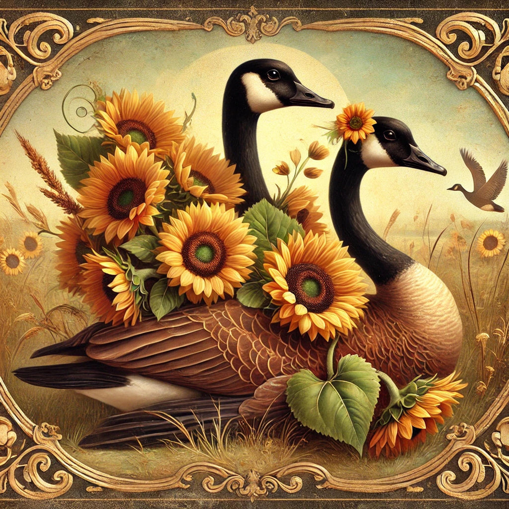 Vintage Canada Geese Sunflower Print: Rustic Farmhouse Autumn Art (Digital Download)