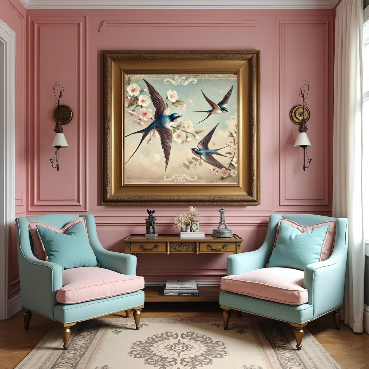 Vintage Swallows & Cherry Blossoms Print: Victorian Bird Art (Digital Download)