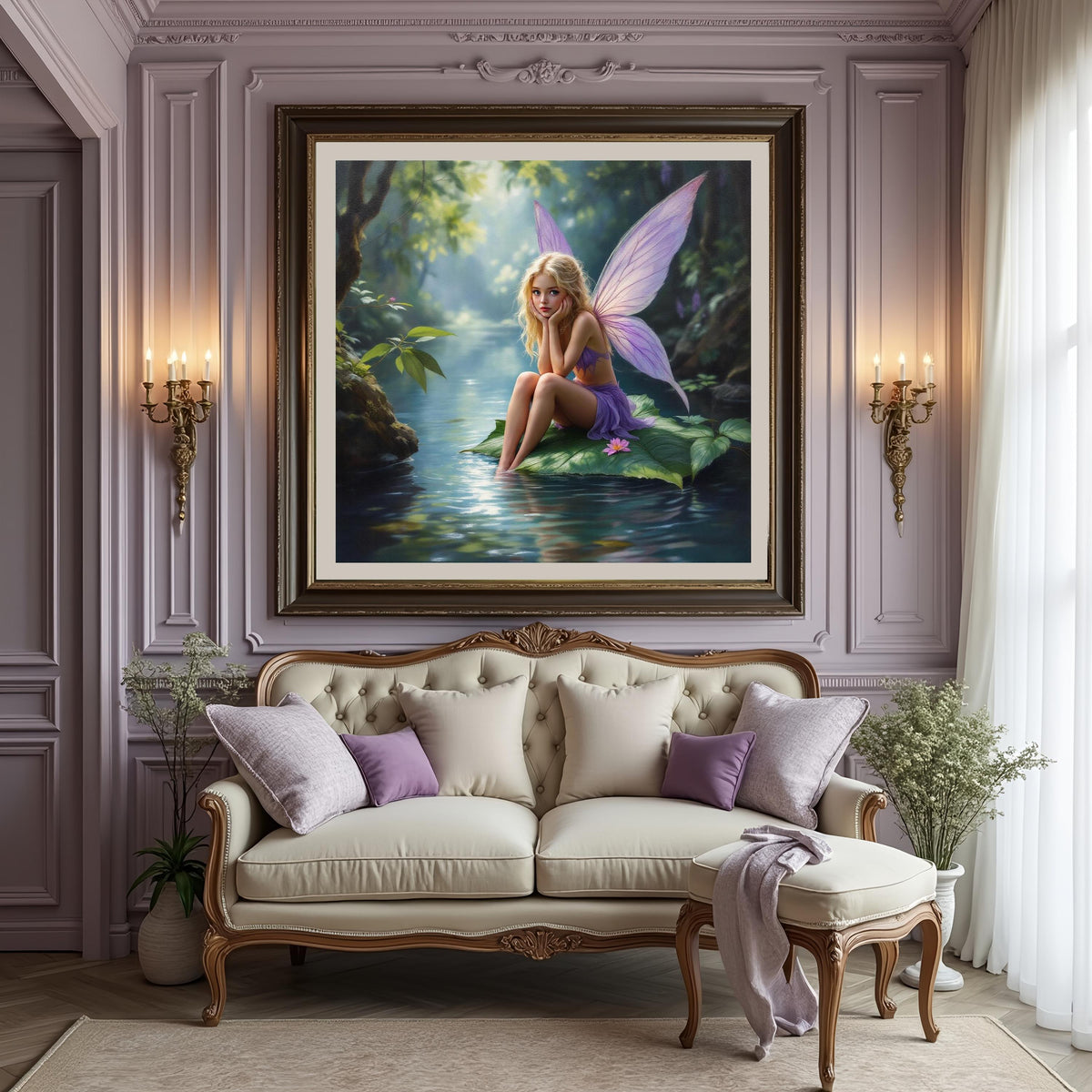 Fairy on Leaf Print: Enchanted Forest Fantasy Art (Digital Download 40x40 inches)