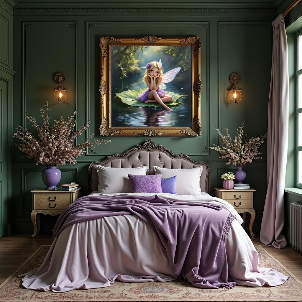 Fairy on Lily Pad Print: Magical Forest Fantasy Art (Digital Download)