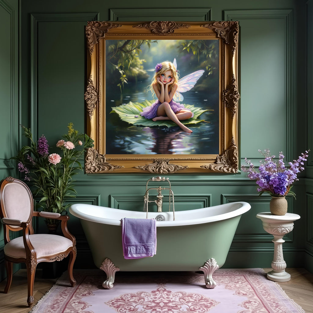 Fairy on Lily Pad Print: Magical Forest Fantasy Art (Digital Download)