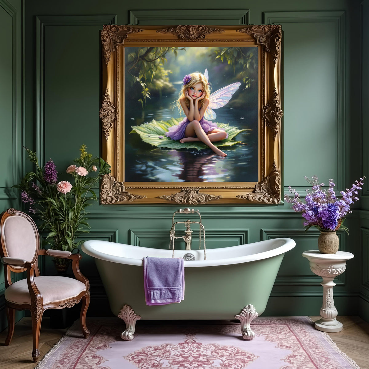 Fairy on Lily Pad Print: Magical Forest Fantasy Art (Digital Download)