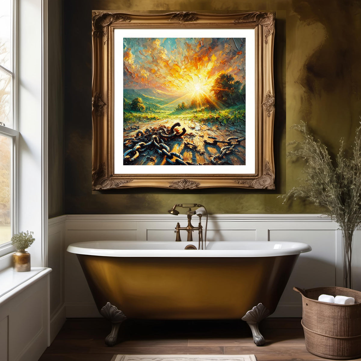 Juneteenth Freedom Art Print: Sunrise Landscape, Broken Chains (Digital Download)