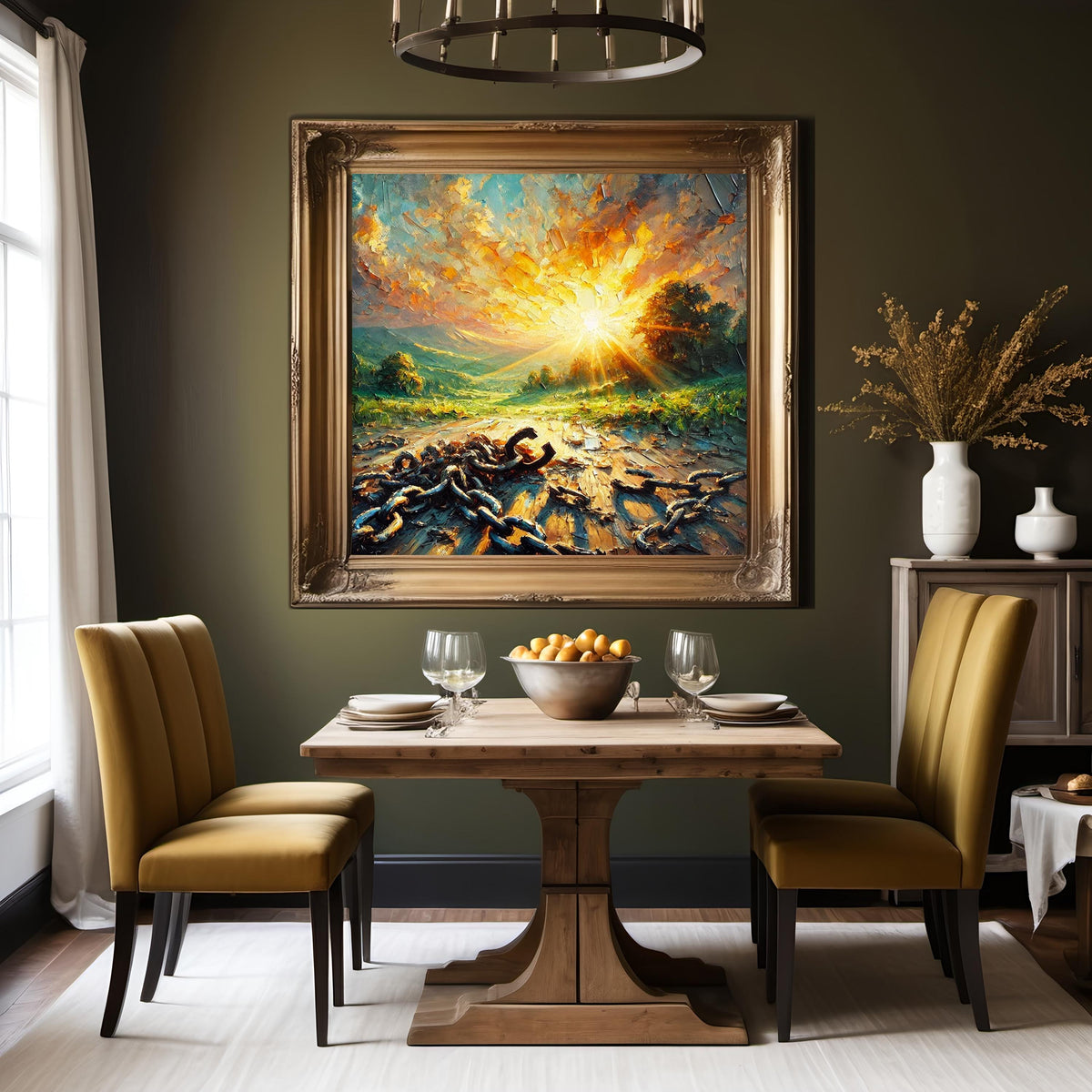 Juneteenth Freedom Art Print: Sunrise Landscape, Broken Chains (Digital Download)
