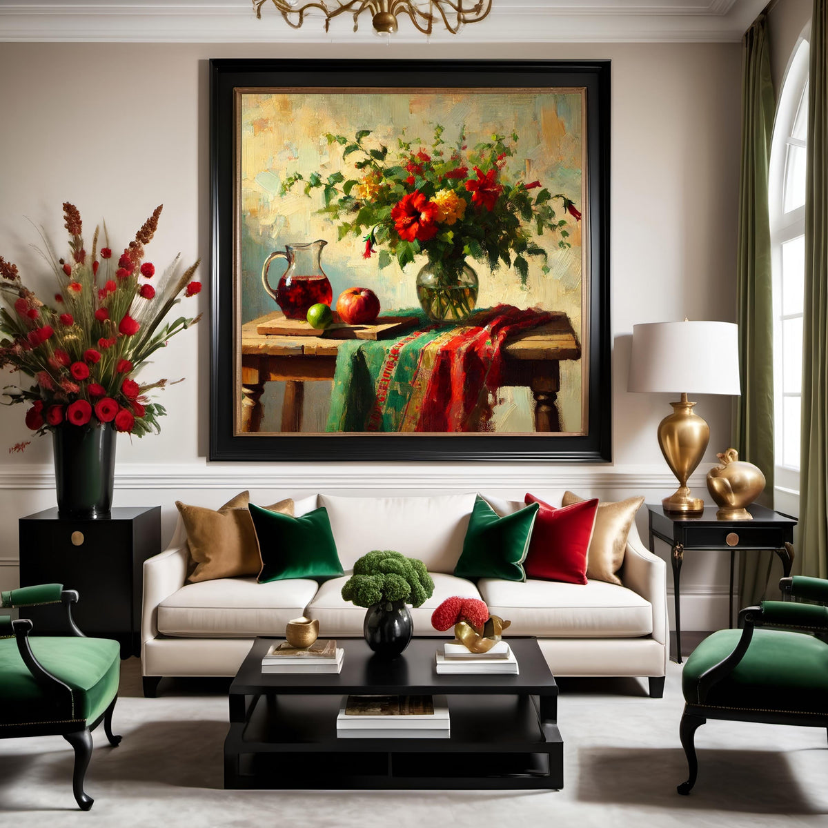 Juneteenth Still Life Art Print: Red, Green, Gold Bouquet (Digital Download)