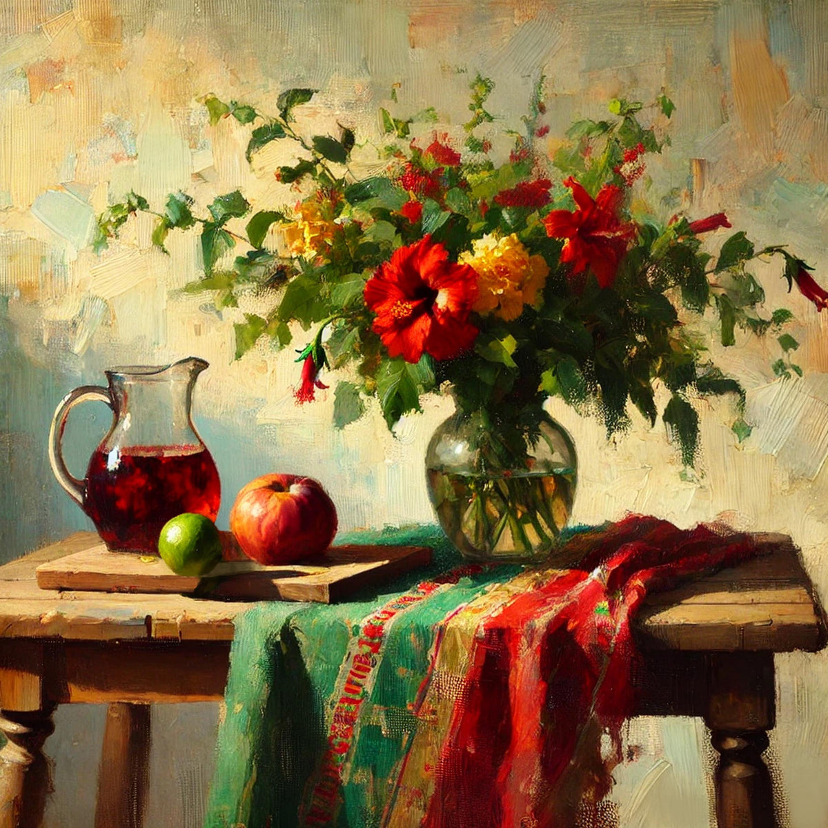 Juneteenth Still Life Art Print: Red, Green, Gold Bouquet (Digital Download)