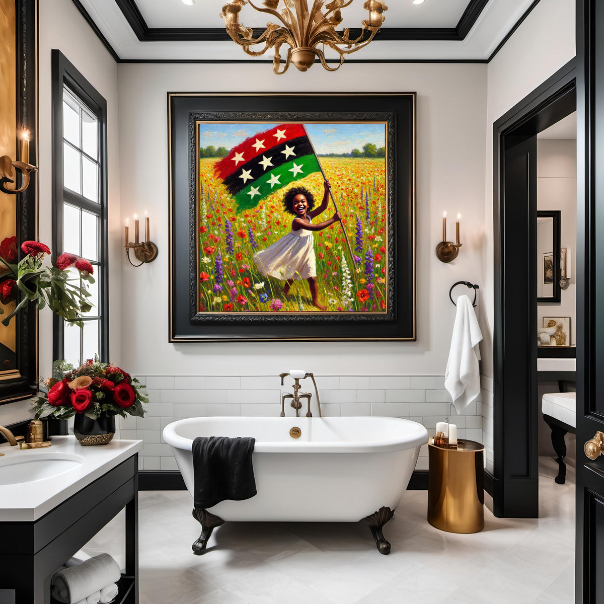 Juneteenth Girl in Wildflowers Art Print: Black Joy, Freedom Banner (Digital Download)