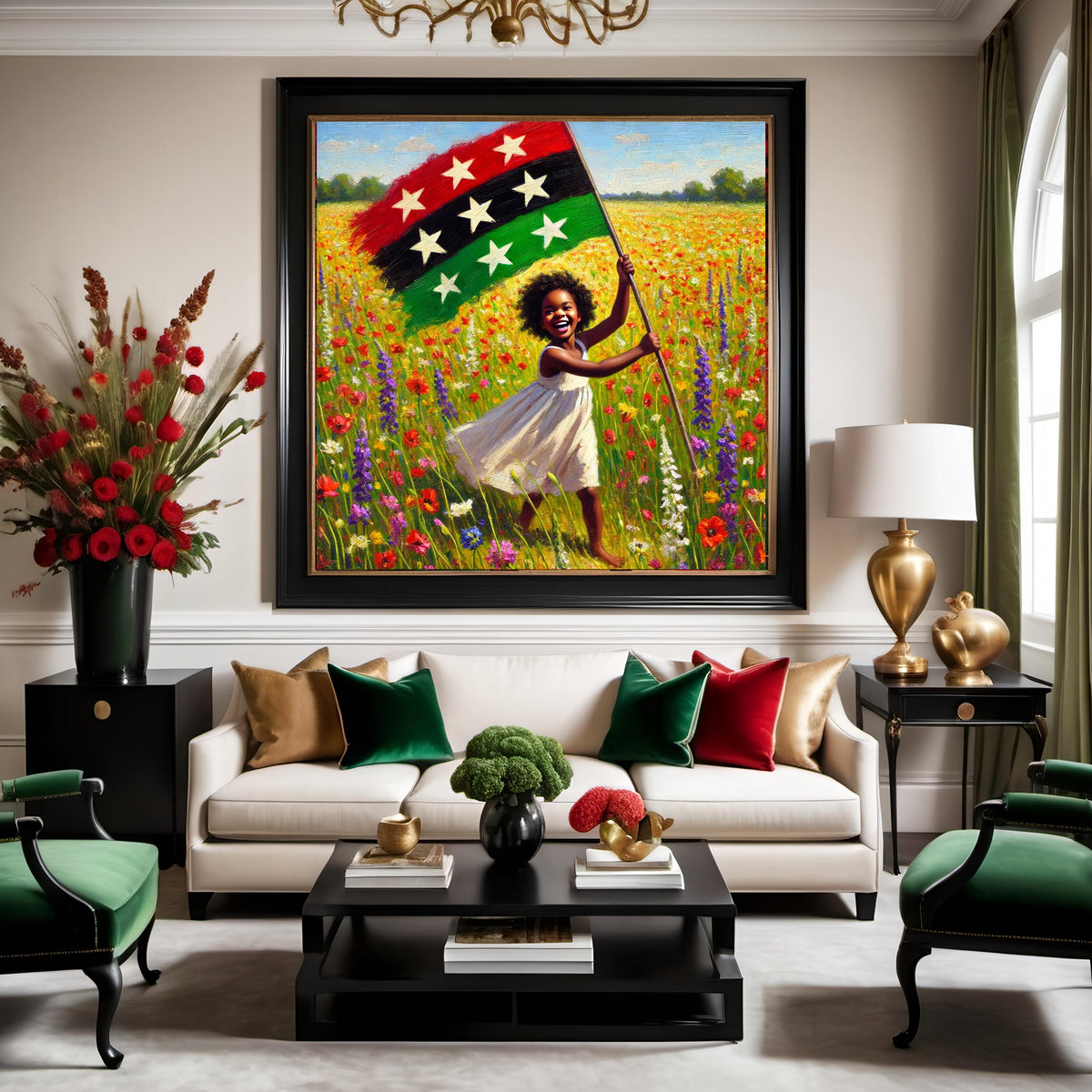 Juneteenth Girl in Wildflowers Art Print: Black Joy, Freedom Banner (Digital Download)
