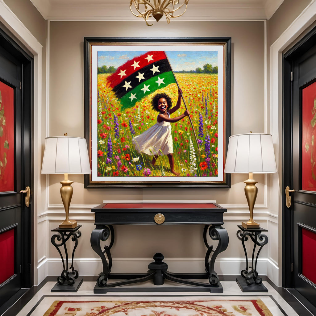 Juneteenth Girl in Wildflowers Art Print: Black Joy, Freedom Banner (Digital Download)