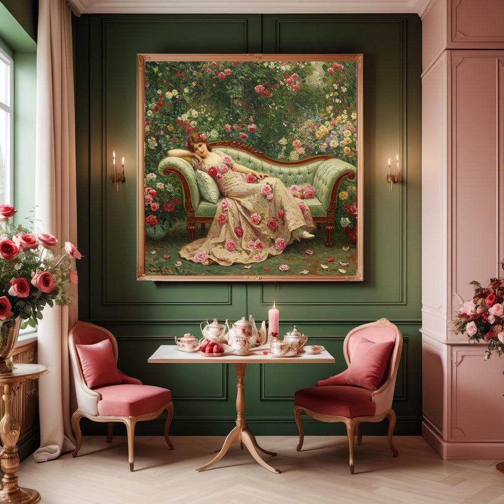Victorian Lady in Rose Garden: Romantic Floral Painting (Digital Download)