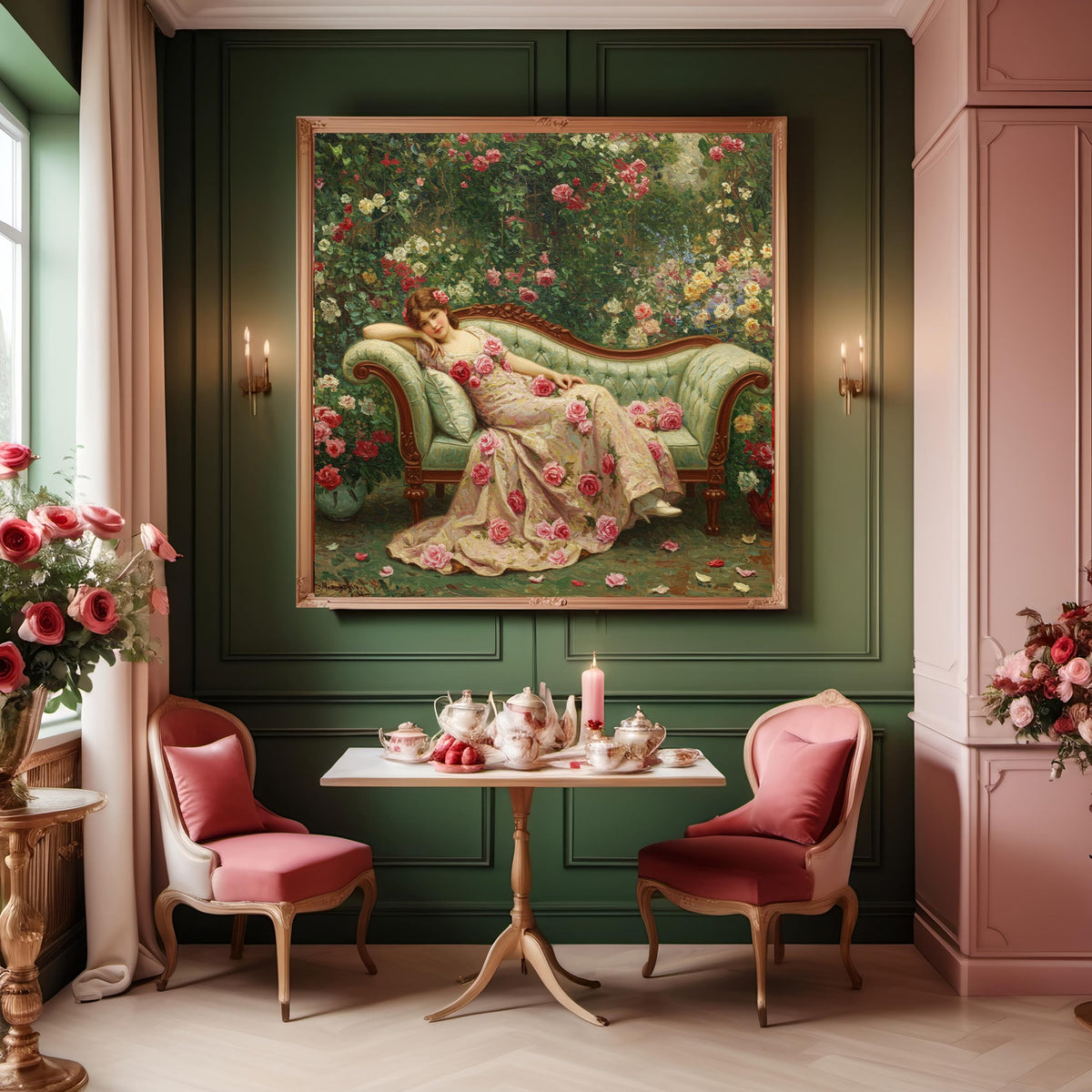 Victorian Lady in Rose Garden: Romantic Floral Painting (Digital Download)