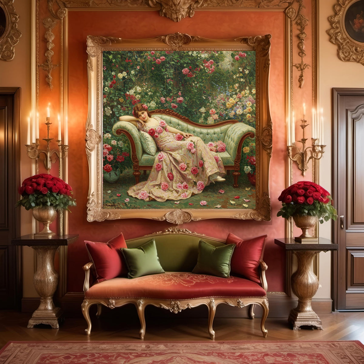 Victorian Lady in Rose Garden: Romantic Floral Painting (Digital Download)