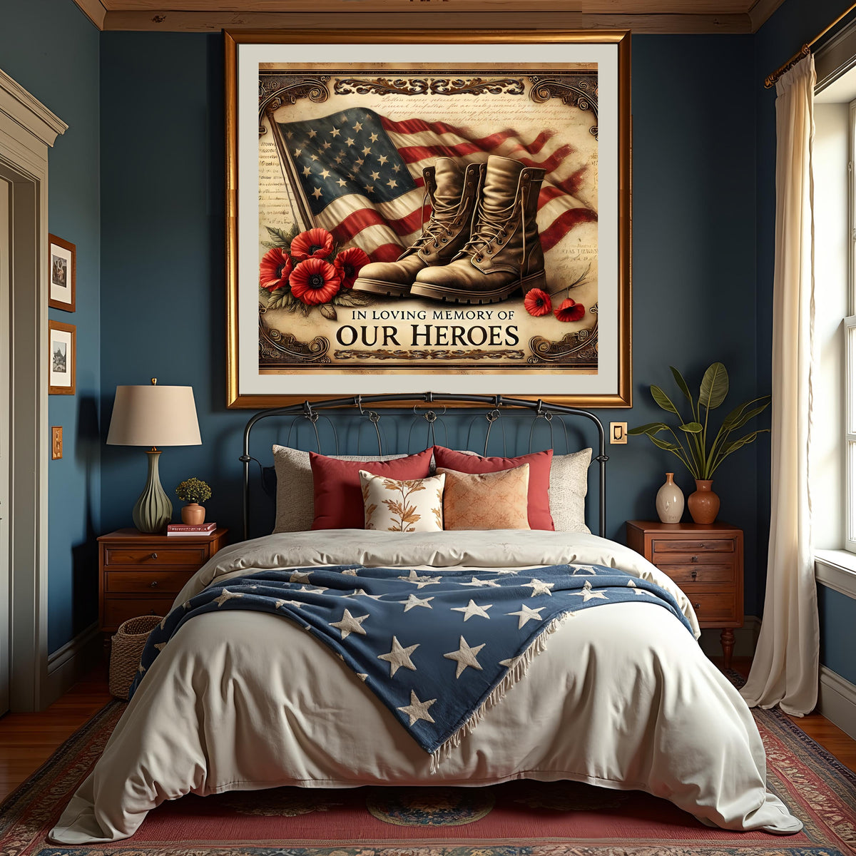 Memorial Day Patriotic Print: Vintage Flag, Combat Boots (Digital Download)