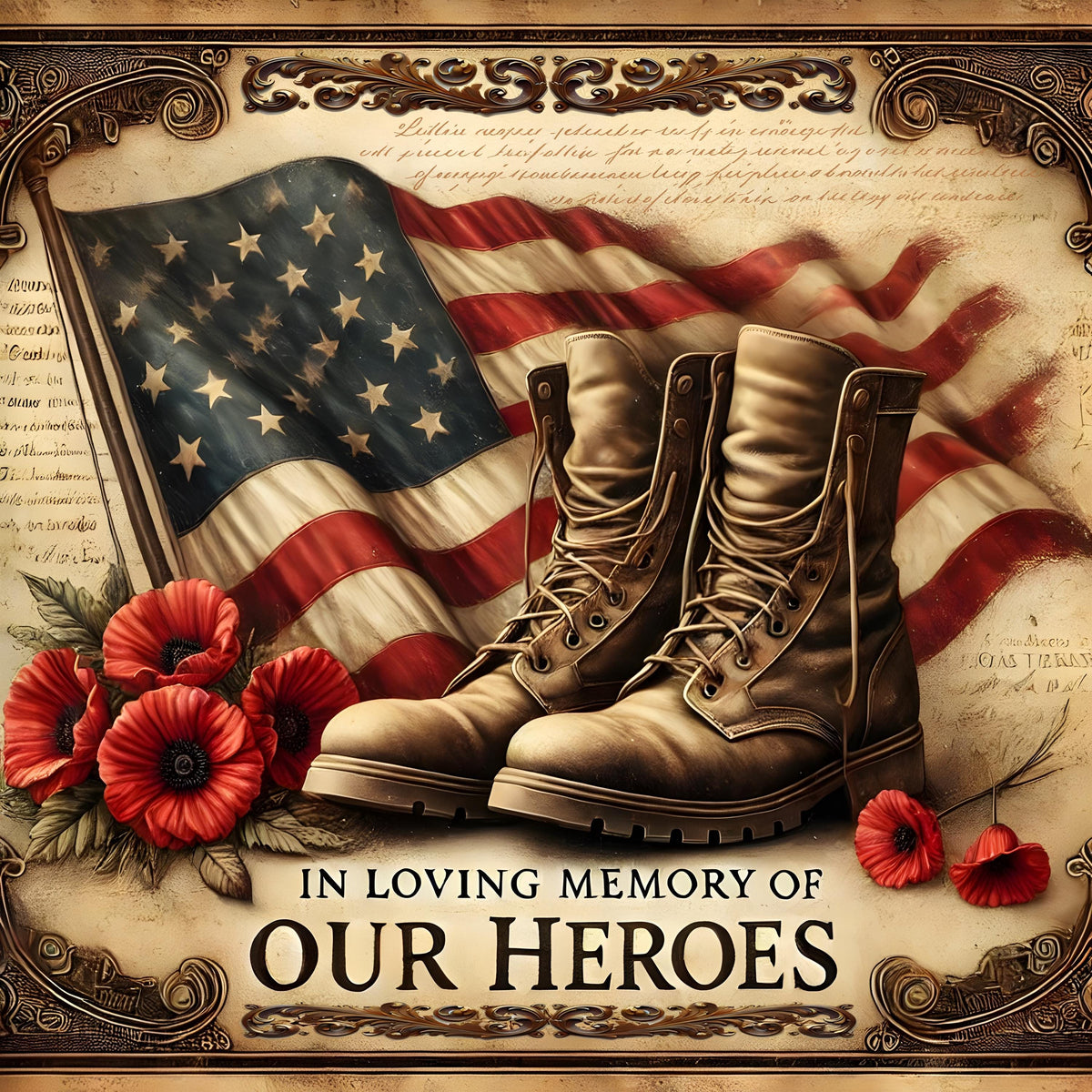 Memorial Day Patriotic Print: Vintage Flag, Combat Boots (Digital Download)