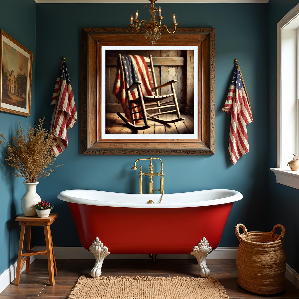 American Flag Rocking Chair Print: Rustic Americana Wall Art (Digital Download