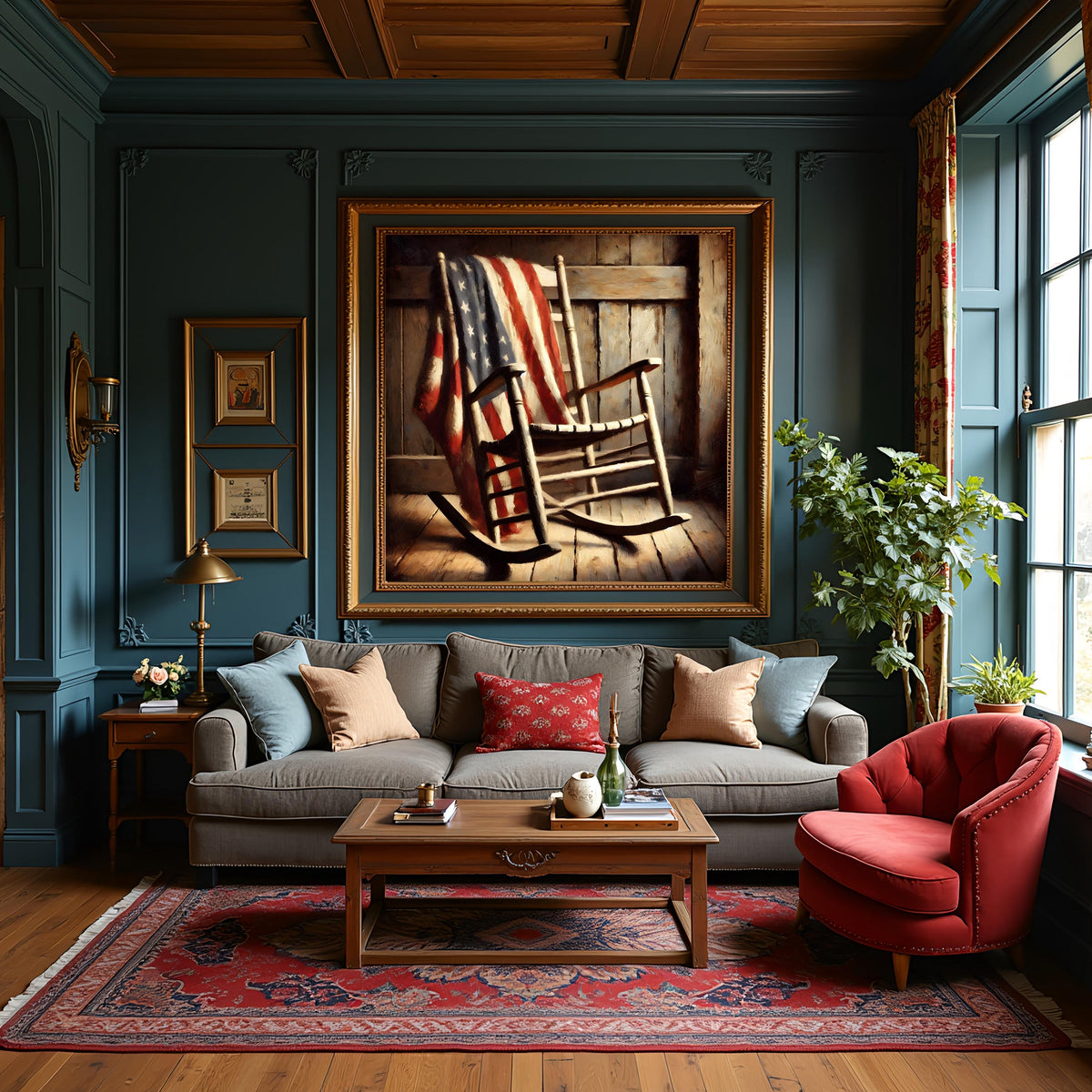 American Flag Rocking Chair Print: Rustic Americana Wall Art (Digital Download