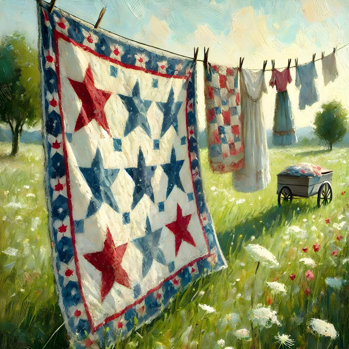 Patriotic Quilt Art Print: Americana Decor, Country Cottage Style (Digital Download)