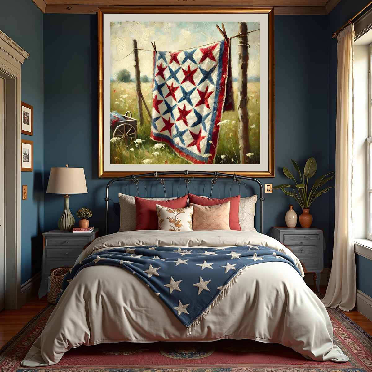 Americana Quilt Art Print: Patriotic Cottage Decor (Digital Download)