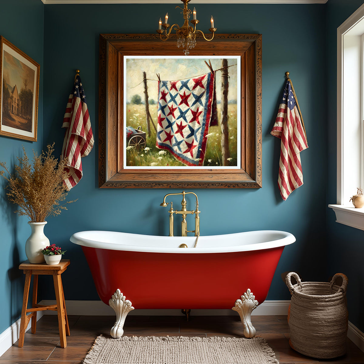 Americana Quilt Art Print: Patriotic Cottage Decor (Digital Download)