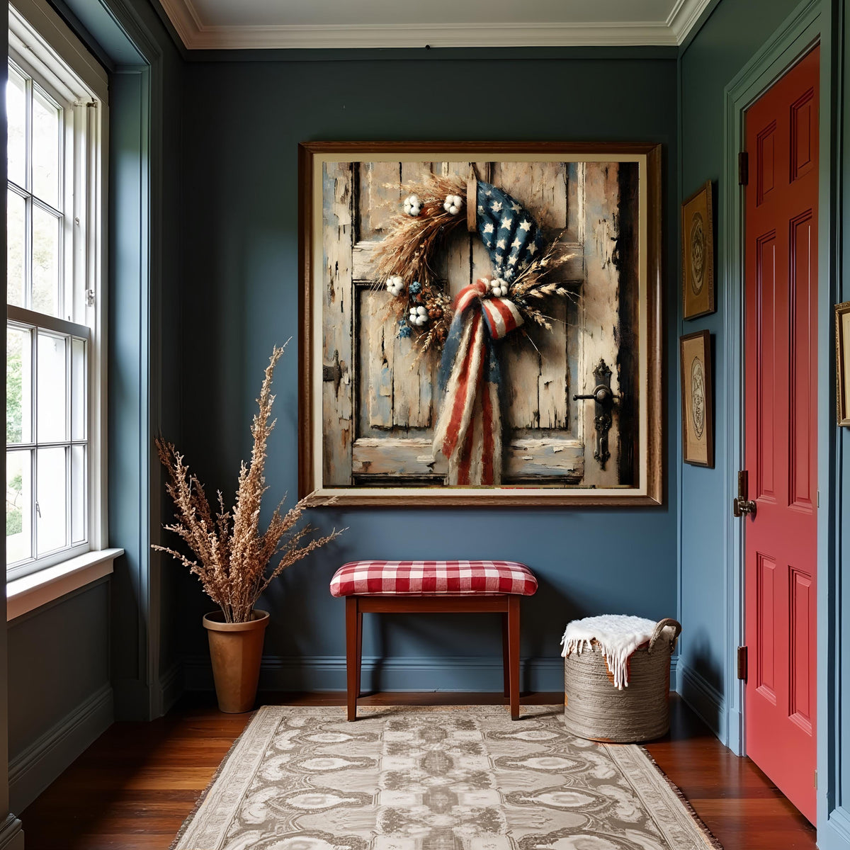 Rustic Patriotic Wreath Print: Americana Farmhouse Decor (Digital Download)